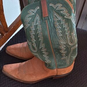 Lucchese Green and Tan Heeled Boots